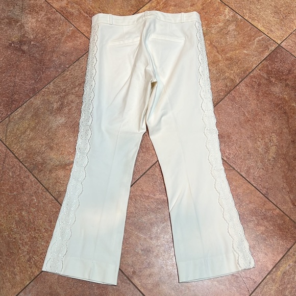 DEREK LAM 10 CROSBY Crop Soft White Trousers with Embroidery Side Panels - Picture 5 of 8